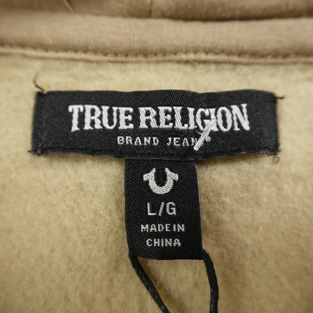 NEW True Religion Hoodie Mens L Beige‎ Horseshoe Logo Full Zip Sweatshirt Jacket